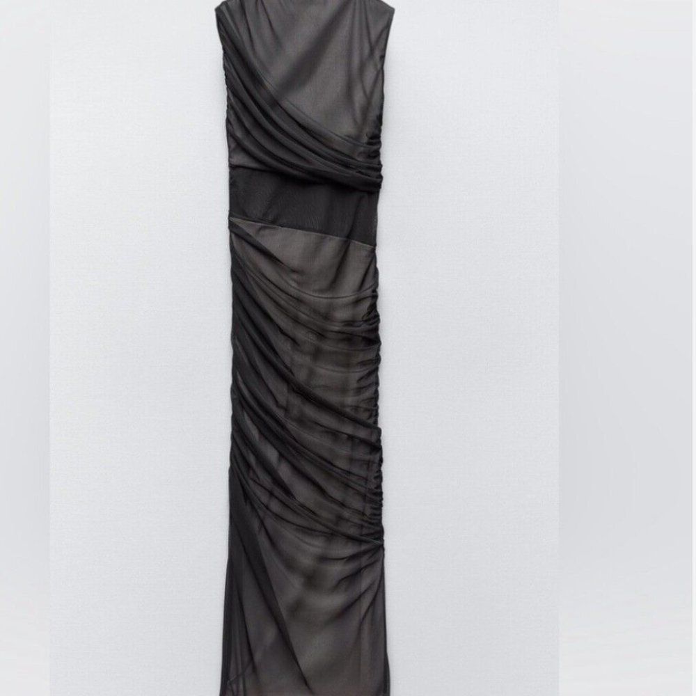 Zara mesh bodycon midi dress tulle - Picture 2 of 8